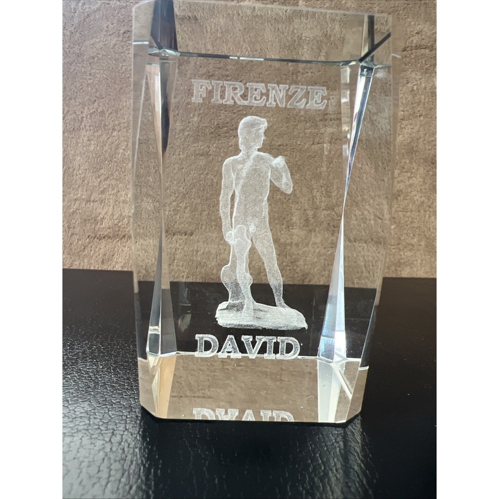 Firenze (Florence) DAVID Paperweight 3D Laser Etched Crystal Glass Cube